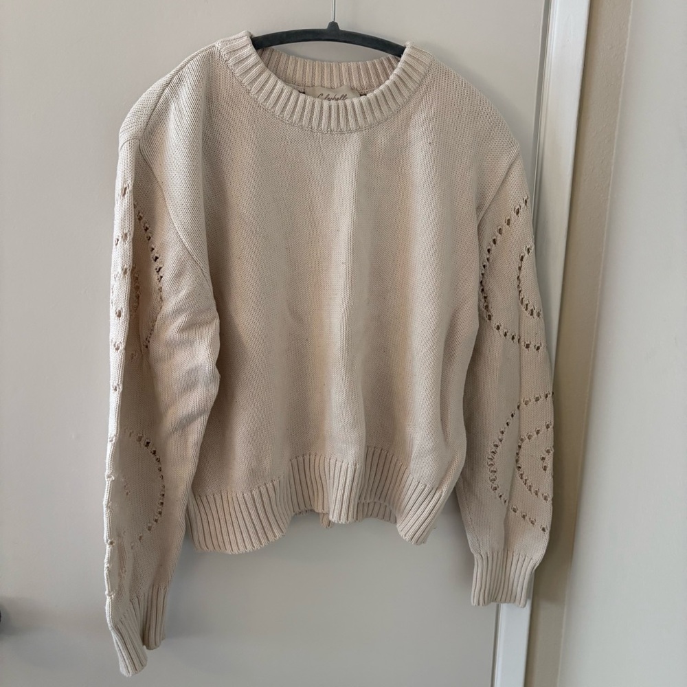 Cleobella Cream Openwork Sleeve Crewneck Sweater